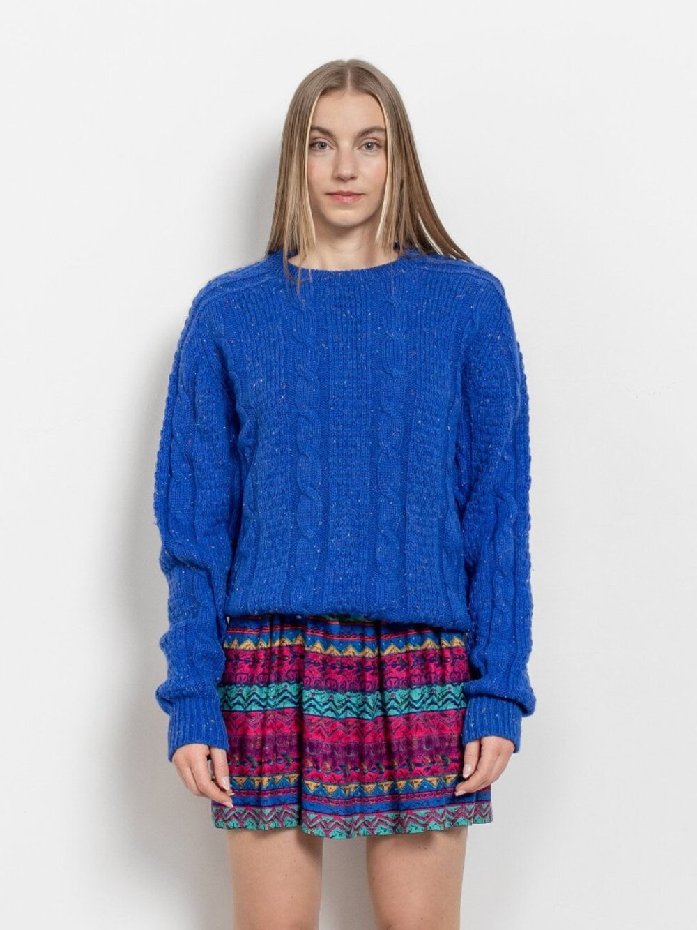 BLUE IRISH WOOL Cable Knit Sweater Jumper Knitwear Fall Winter / Small Medium